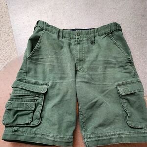 Green Cargo Shorts with Utility Pockets and Belt Loops